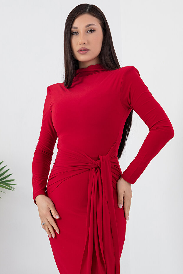 Dik Yaka Önden Bağlamalı Elbise NY4453 - 2