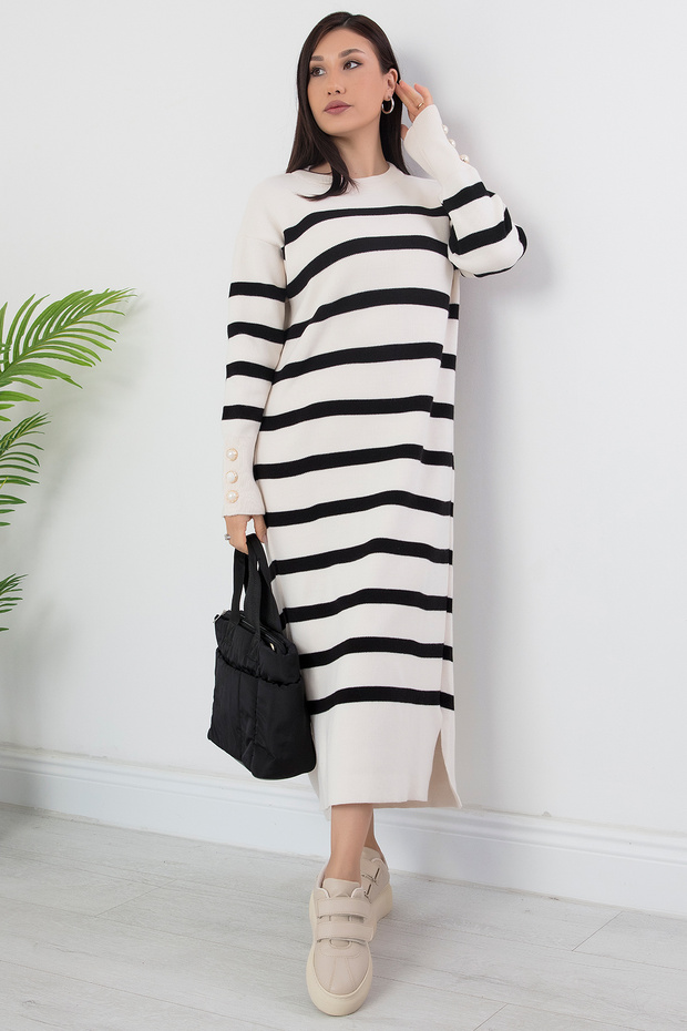 Çizgili Uzun Kol Triko Elbise MOD1028 - 4