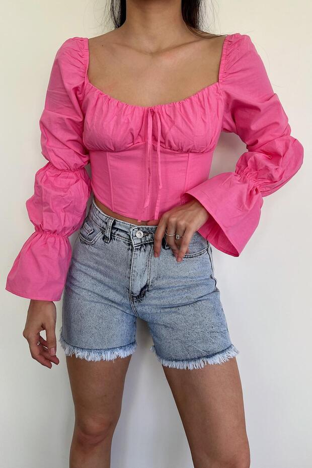 İspanyol Kol Bluz Pembe - 1