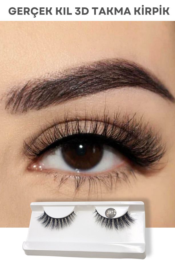 Doğal Görünümlü Gerçek Kıl Tam Boy İpek Takma Kirpik (1 Çift) - Mink Eyelash No: JH12 - 1