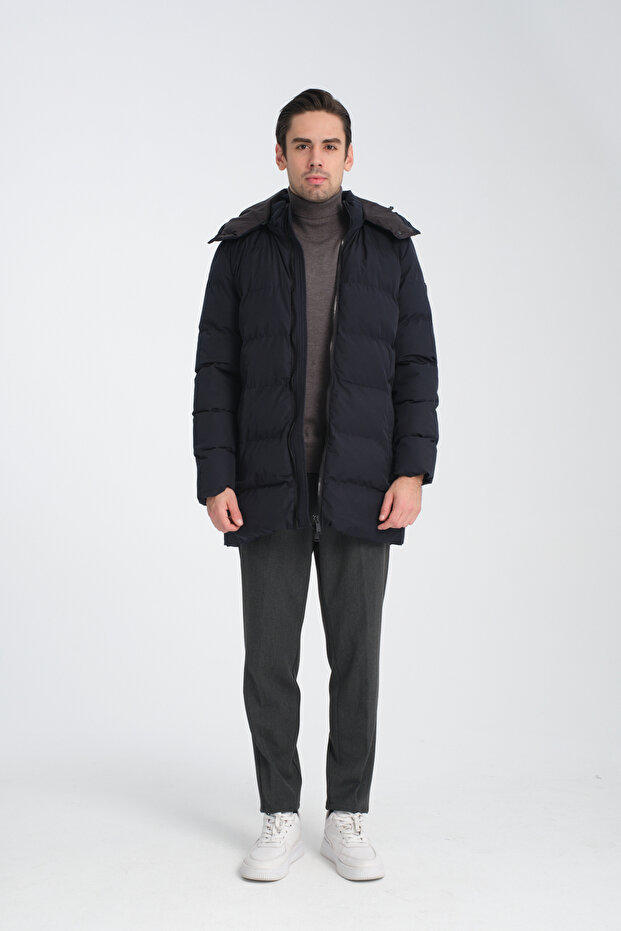 Hooded Long Men's Puffer Coat Standard Fit
