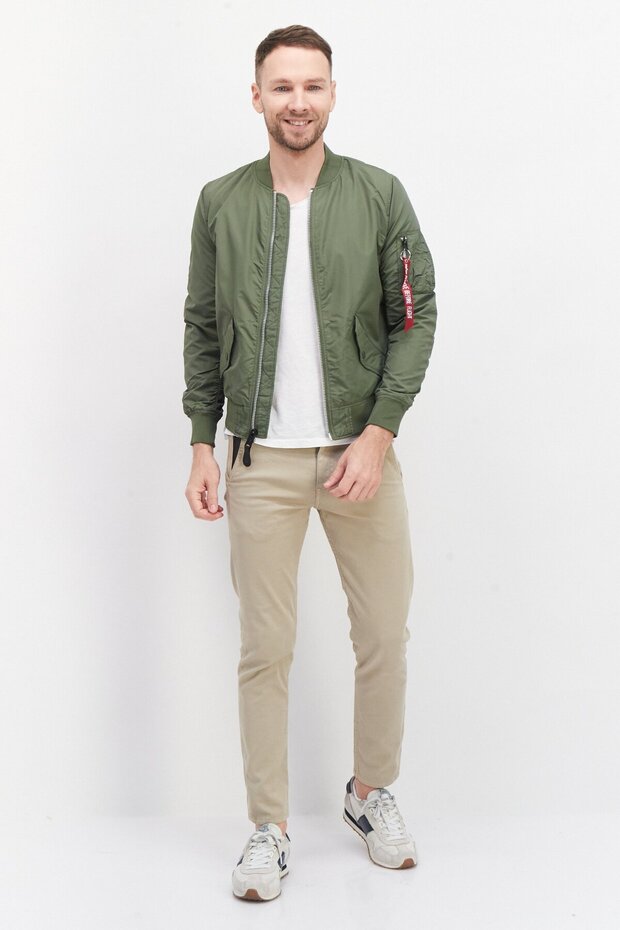 Men Solid Bomber Jacket, Olive - 3