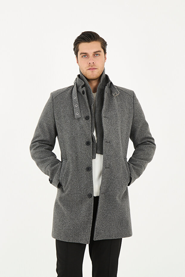 Men's Cashmere Thick Coat Overcoat Standard Fit with Rib Collar