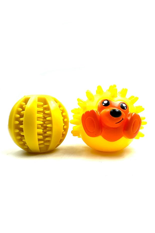 Reward Dog Teeth Scratching Ball with Food Storage Bowl and Hedgehog