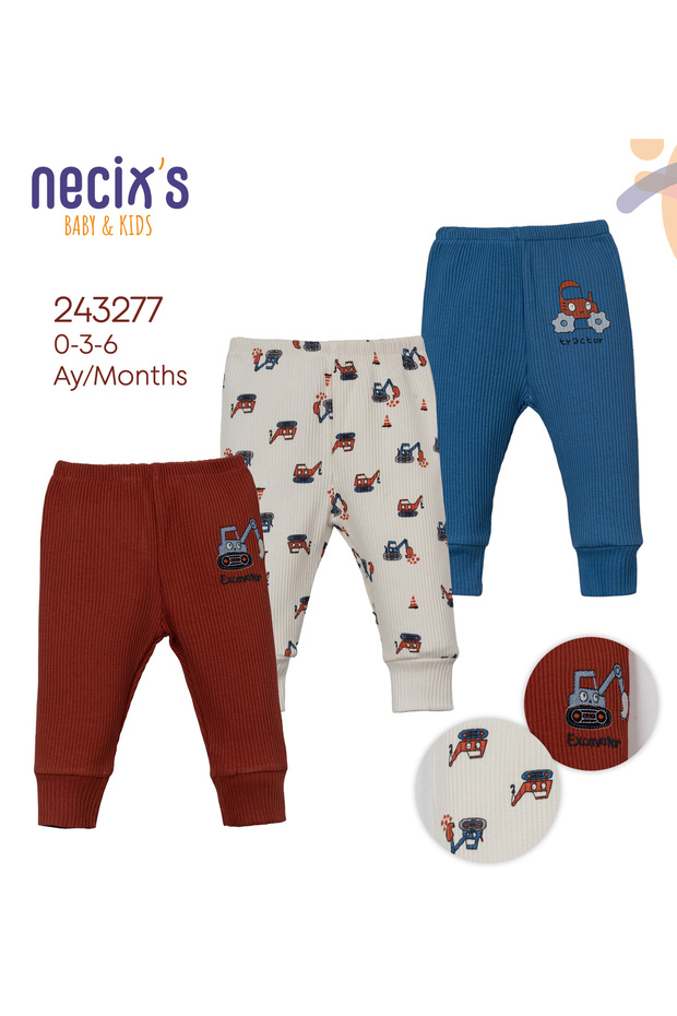 Erkek Bebek %100 Pamuk Alt Pantolon 3'sü Set - 7