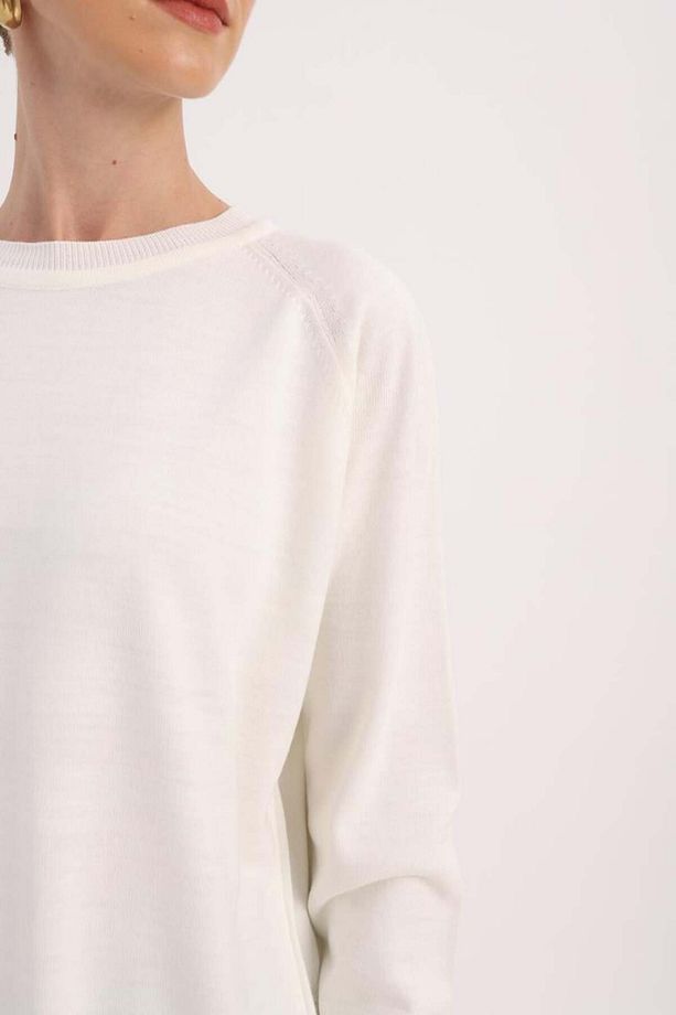 Ekru-BASİC REGLAN BİSİKLET YAKA KAZAK - 5