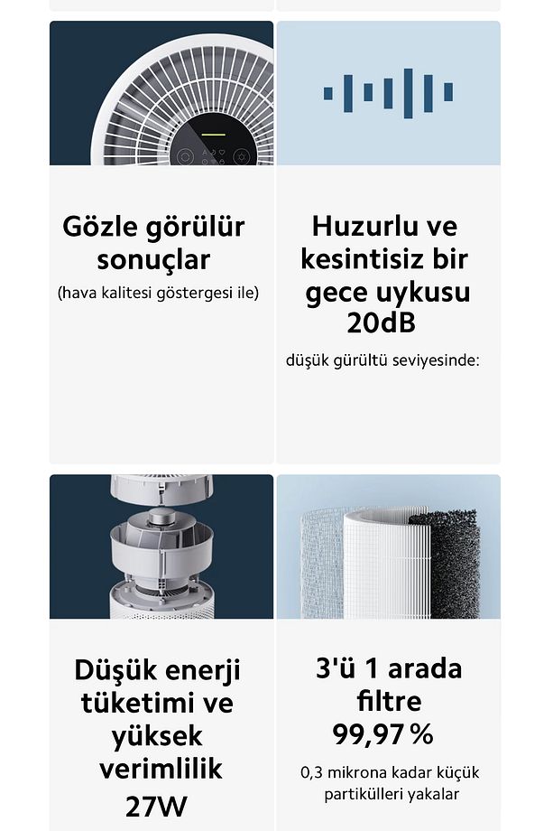 Compact Hava Temizleyici | Alerjen giderme | Akıllı kontrol | 3 ü 1 arada Yüksek Verimli Filtre - 3