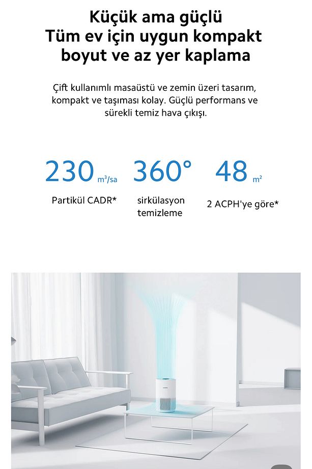 Hava Temizleyici | 3 ü 1 arada Yüksek Verimli Filtre | Şık Tasarım | Alerjen giderme |Akıllı kontrol - 6