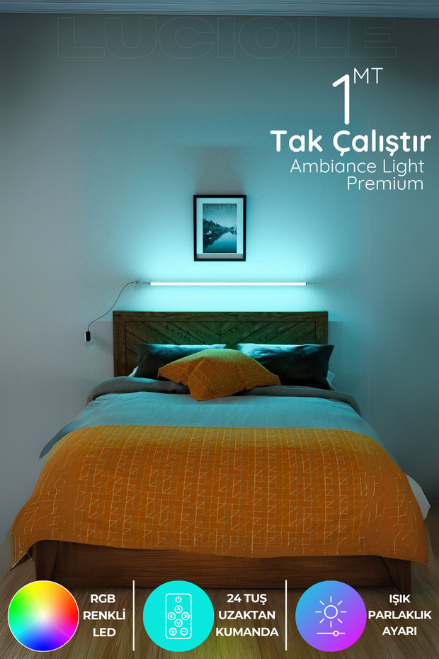 Yatak Tv Üstü Led Lambader Işık Uzaktan Kumandalı Renk Animasyon Yapışkanlı Bedlightbe - 1