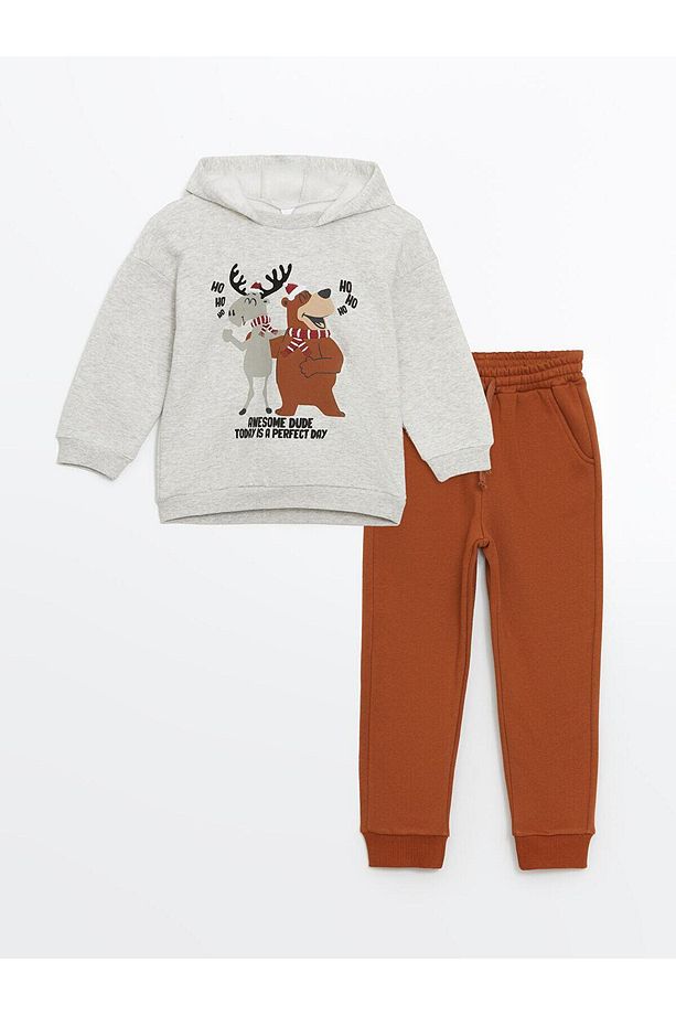 LCW Kids Kapüşonlu Erkek Çocuk Sweatshirt ve Eşofman Alt 2'li - 1