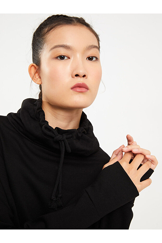 Lcwk Monk Collar tömör hosszú ujjú női pulóver - 3