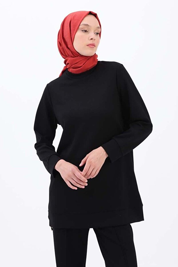 Siyah-Garni Piliseli Tunik - 1