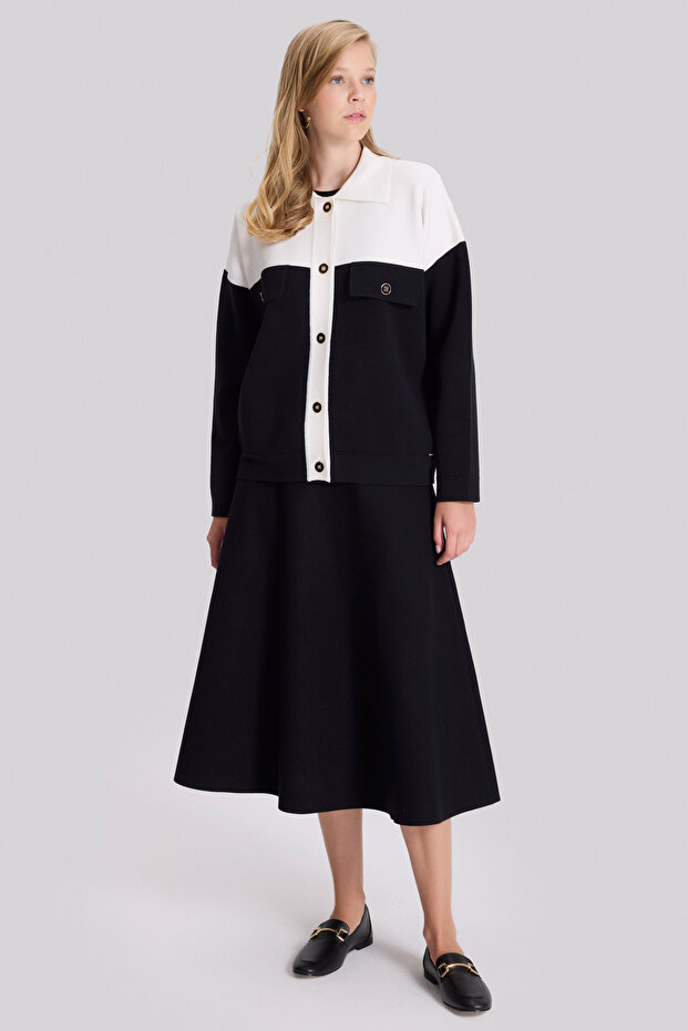 Siyah Beyaz Triko Ceket - 2