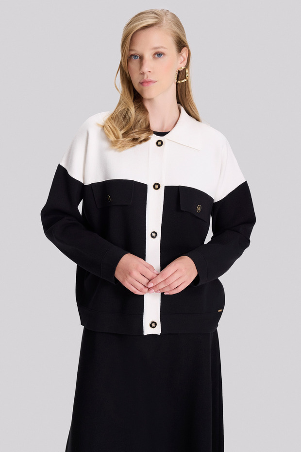 Siyah Beyaz Triko Ceket - 3