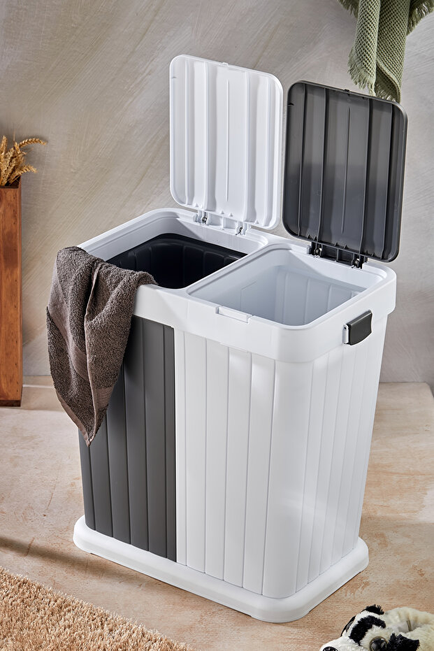 Two Compartment Automatic Lid Dirty Laundry Basket - 2