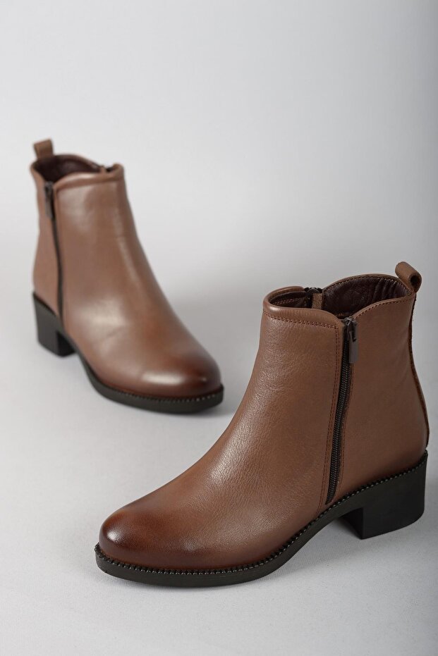 SELECT 240626 GENUINE LEATHER WOMEN HEELED BOOTS COFFEE