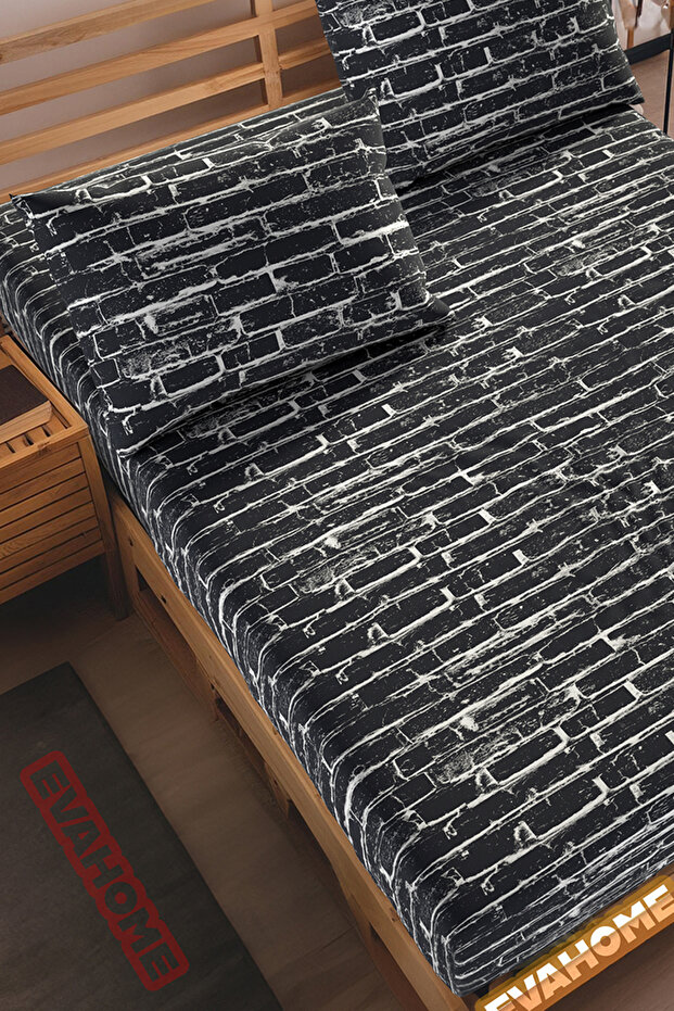 Anthracite Stone Patterned Fitted Sheet Set - Single/ Double/ King Size - 5