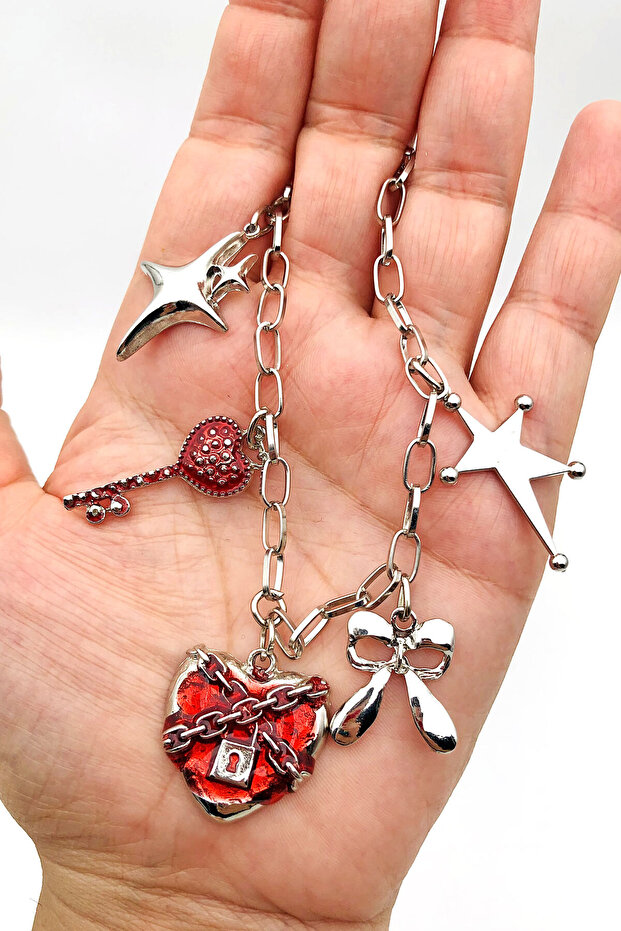 Gotik Kalp Anahtar Charm Kolye - 4