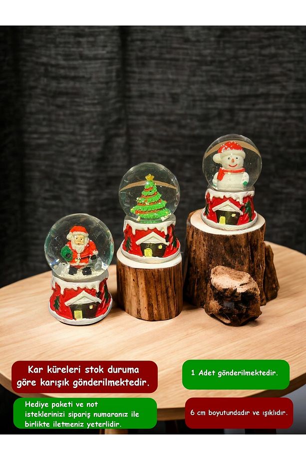 1 Adet Noel Baba, Kardan Adam, Çam Ağacı Yılbaşı Temalı Işıklı Kar Küresi Minik Boy Melek Kolye - 2