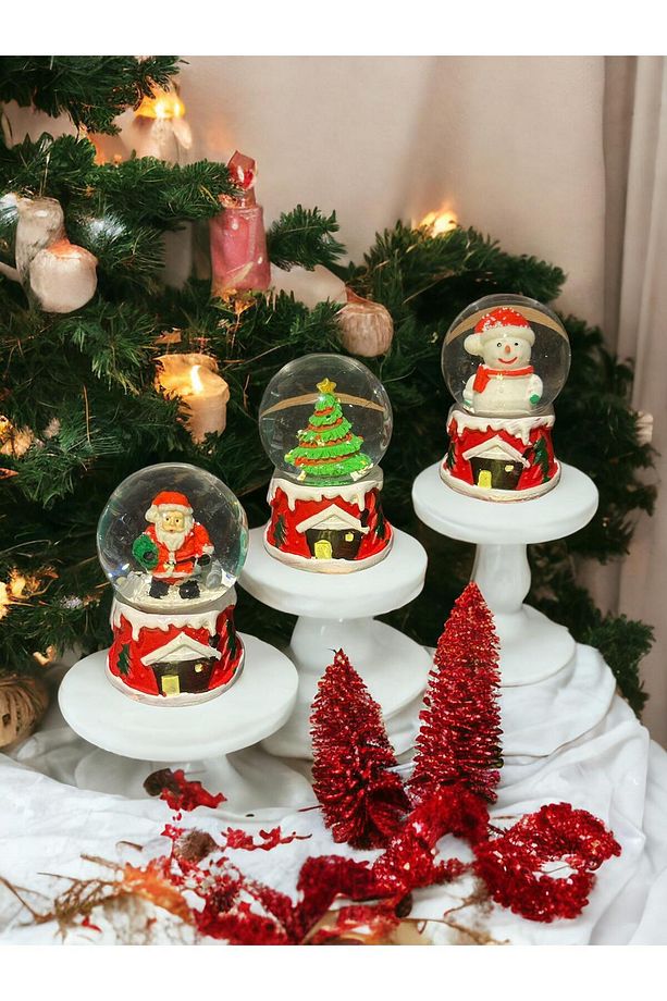1 Adet Noel Baba, Kardan Adam, Çam Ağacı Yılbaşı Temalı Işıklı Kar Küresi Minik Boy Kartanesi Kolye - 5