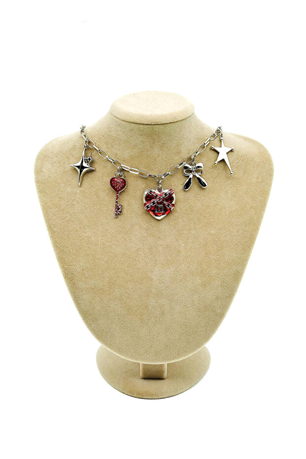 Gotik Kalp Anahtar Charm Kolye - 5