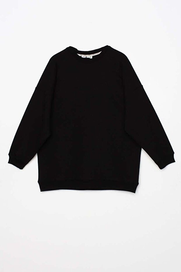 Siyah-3 İplik Oversize Basic Sweatshirt - 7
