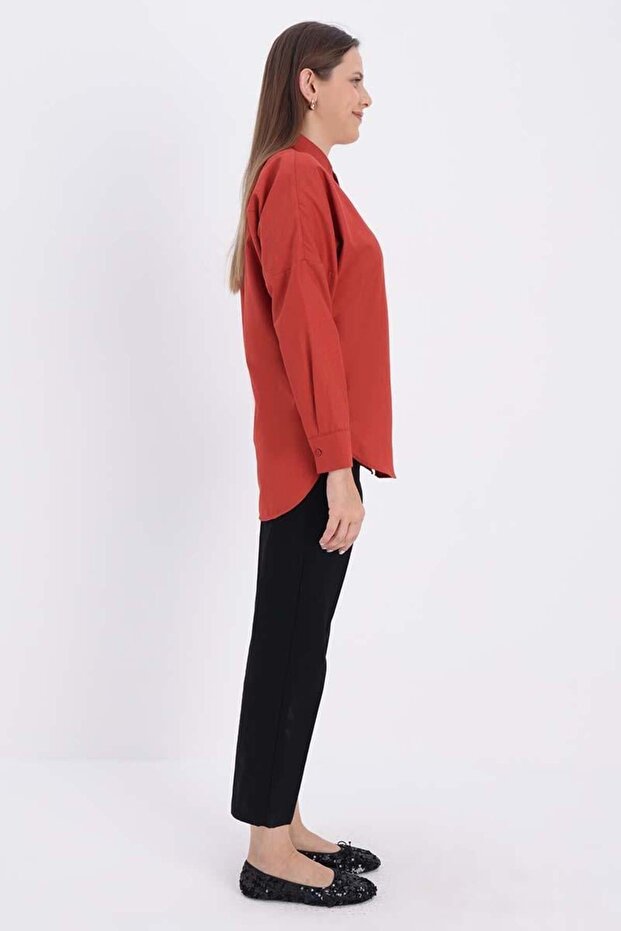Kiremit-Oversize Basic Gömlek - 3
