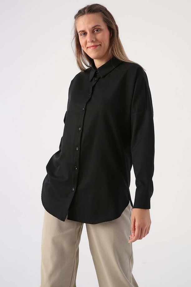 Siyah-Oversize Basic Gömlek - 1