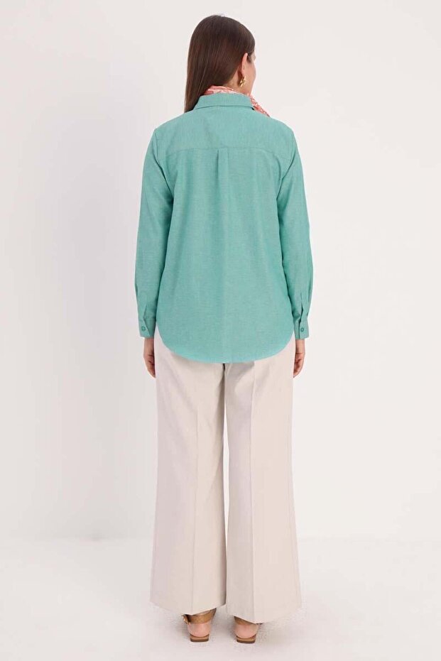 Yeşil-Basic Gizli Patlı Gömlek - 2