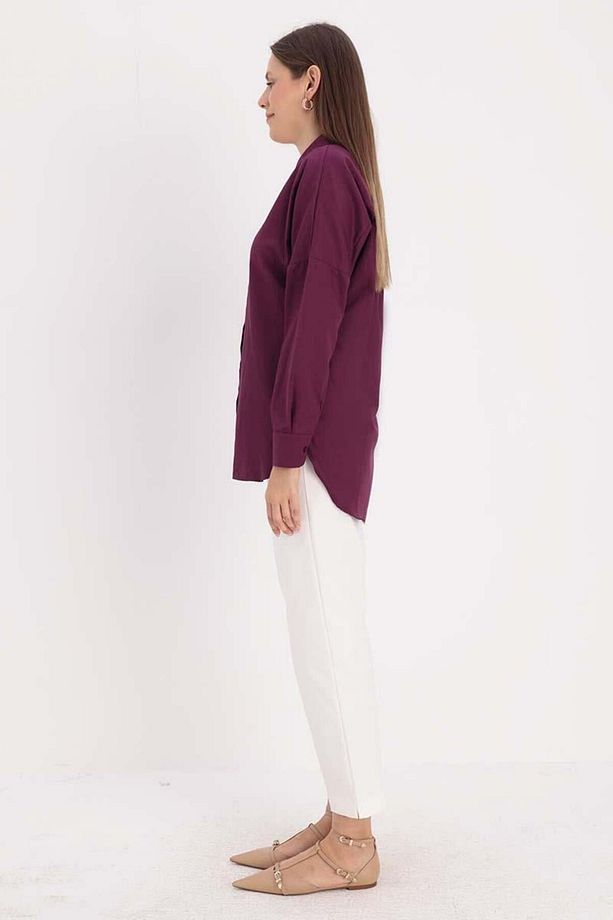 Mürdüm-Oversize Basic Gömlek - 3