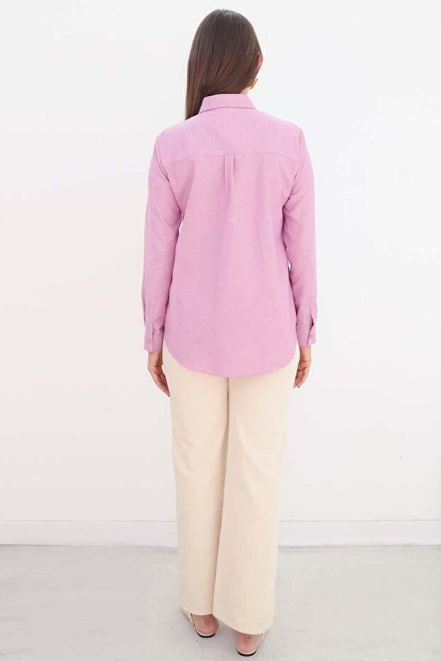Candy Pink-Basic Hidden Placket Shirt - 4