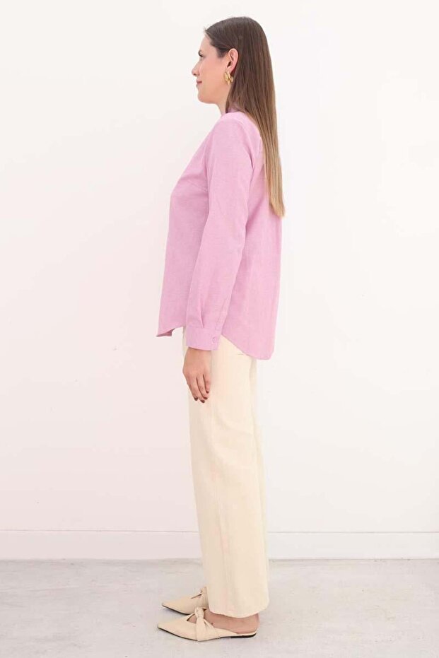 Candy Pink-Basic Hidden Placket Shirt - 3