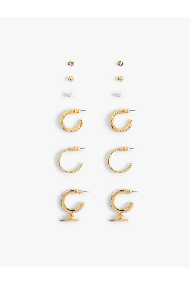 6-Piece Pearl Detailed Ball and Hoop Earrings Set