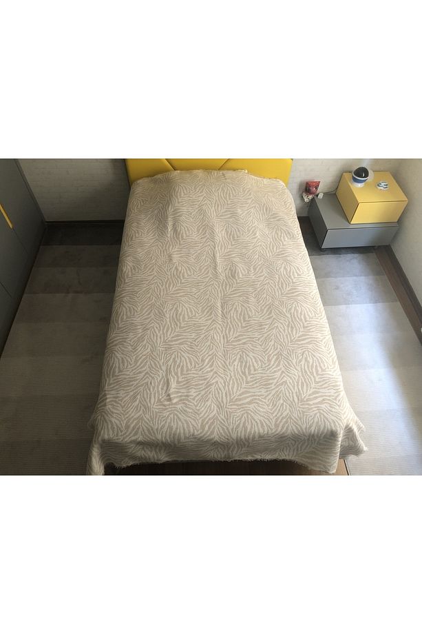 Bej Zebra Desenli Tek Kişilik Çok Amaçlı Pike - Yatak Örtüsü 160x210 Cm - 2
