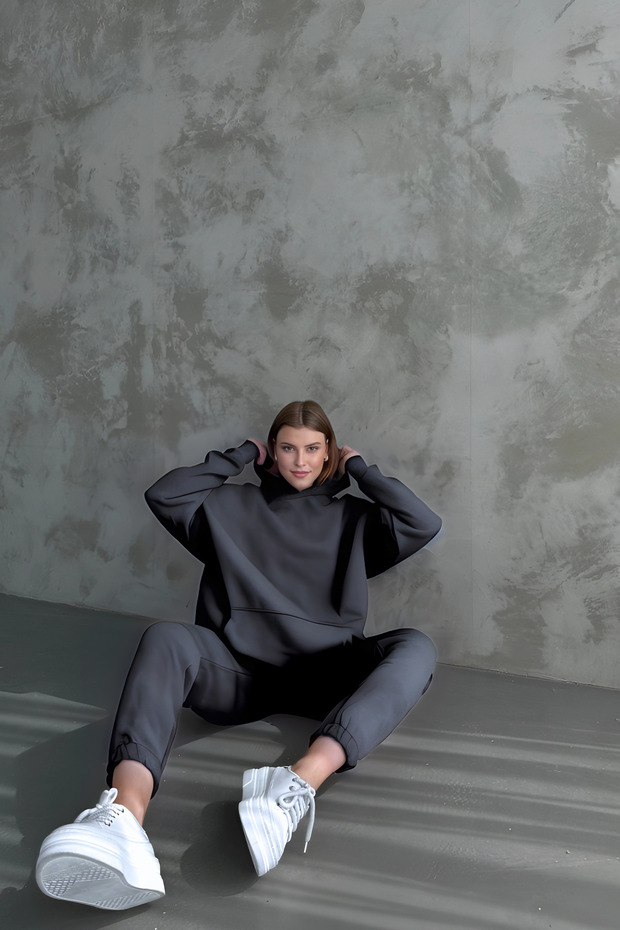 Men's Basic Oversize 3 Thread Thick Tracksuit Set - 3