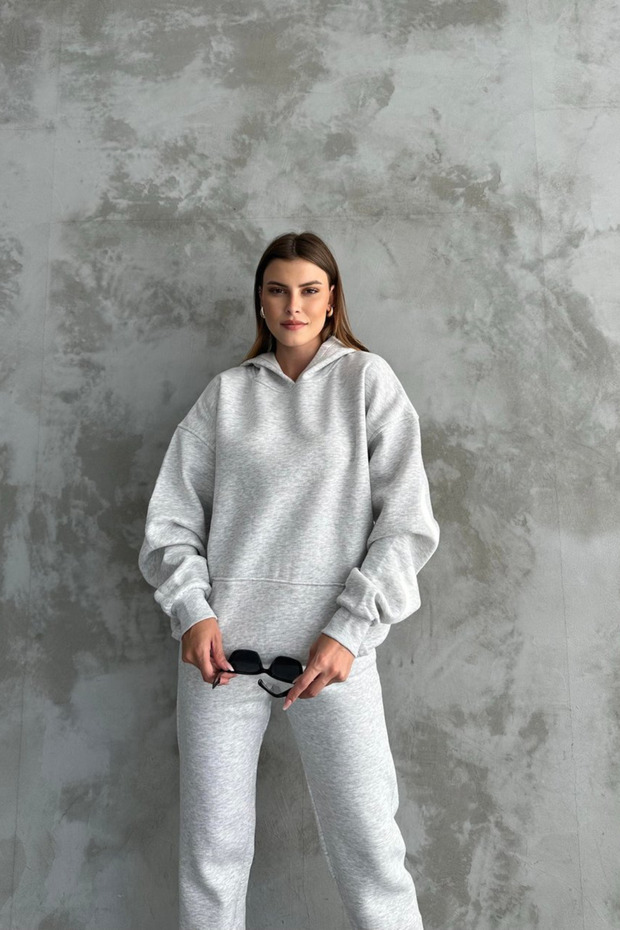 Men's Basic Oversize 3 Thread Thick Tracksuit Set - 2