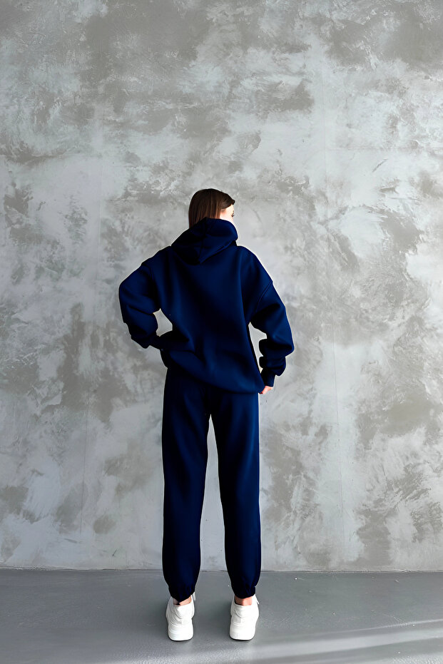 Men's Basic Oversize 3 Thread Thick Tracksuit Set - 4