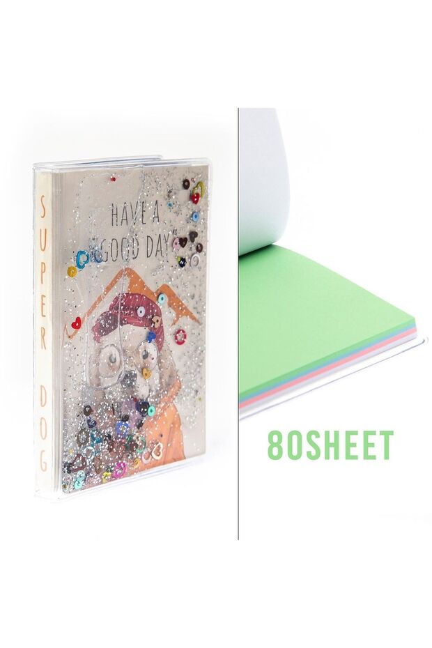 Glittery and Watery Covered Patterned Mini Notebook with Colorful Pages - 4
