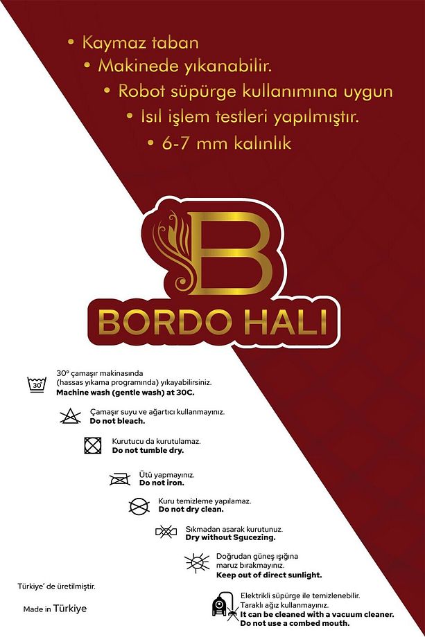 Su Emici Yumuşak Kaymaz Taban Sünger Dolgulu Pamuksu Doku Yıkanabilir Dekoratif Banyo Paspası Hattuş - 6