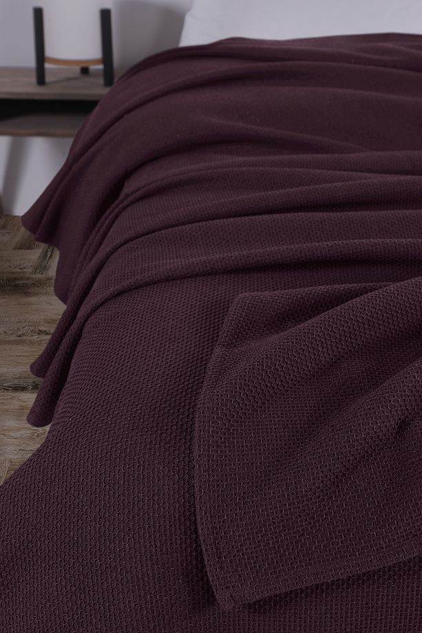 Pamuklu Petek Koyu Bordo Çok Amaçlı Yatak Örtüsü Tek Kişilik - 160x230 Cm - 3