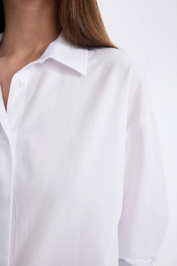 Oversize Geniş Kalıp Basic Düz Poplin Uzun Kollu Gömlek D3152ax24au - 6