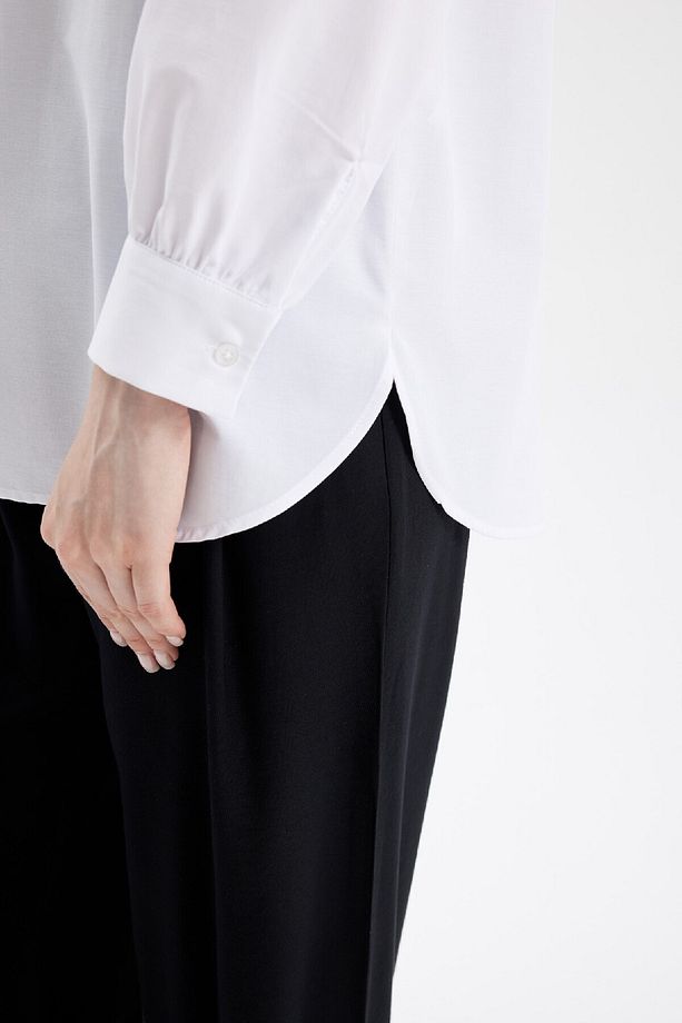 Beyaz Relax Fit Gömlek Yaka Poplin Basic Düz Uzun Kollu Gömlek Tunik D4159ax24au - 6