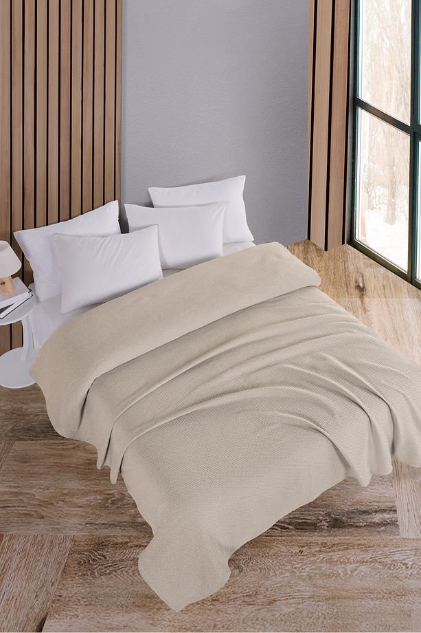 Pamuklu Akel Ekru Çok Amaçlı Yatak Örtüsü Tek Kişilik- 160x230 Cm - 2