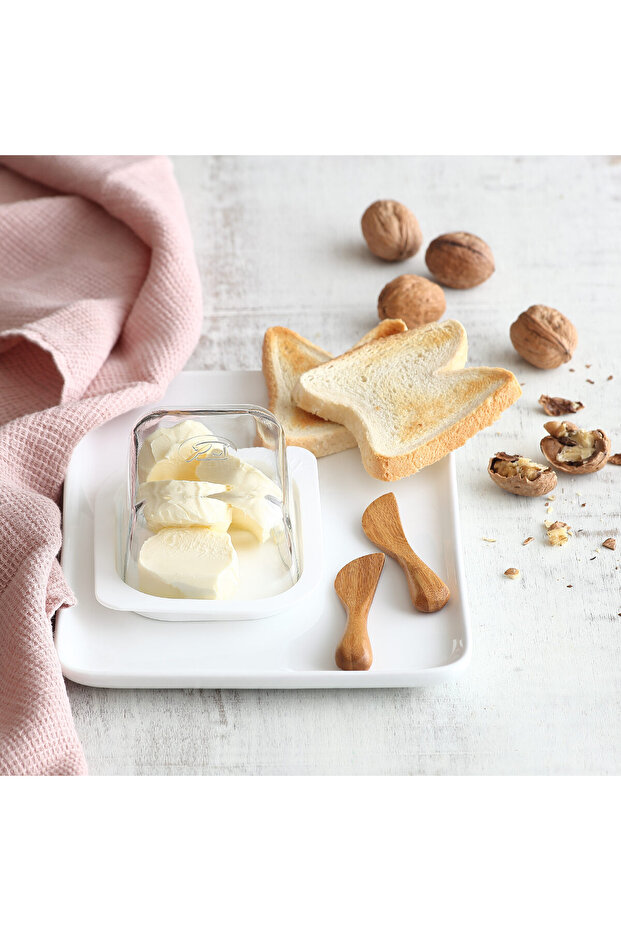 Pera Glass Storage Container Single Small Size 405 ml White Plastic Lid (Butter Container)