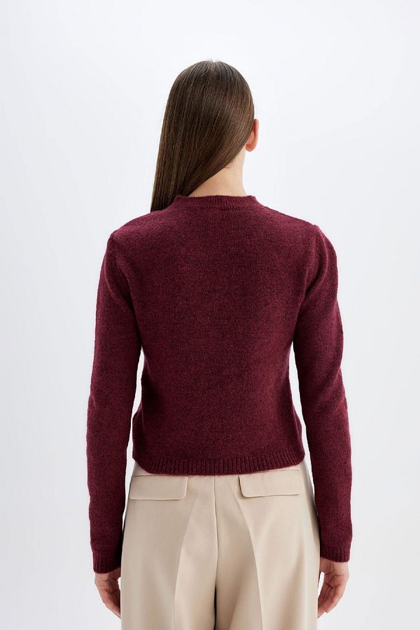 Regular Fit Bisiklet Yaka Premium Basic Düz Crop Triko Kazak C9047ax24wn - 6