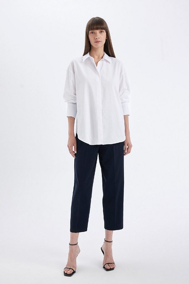Oversize Geniş Kalıp Basic Düz Poplin Uzun Kollu Gömlek D3152ax24au - 4
