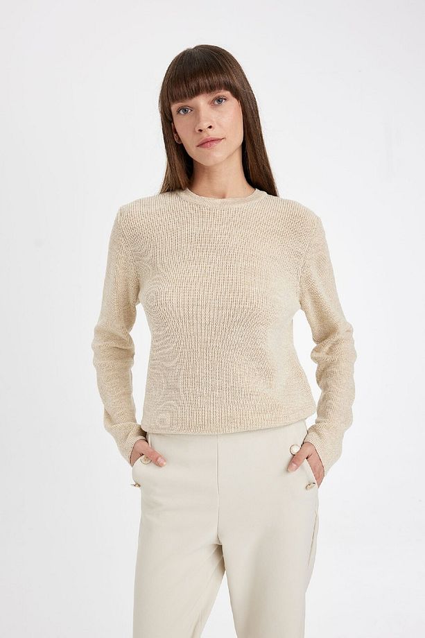 Regular Fit Bisiklet Yaka Simli Kumaş Triko Kazak D0405ax24wn - 3
