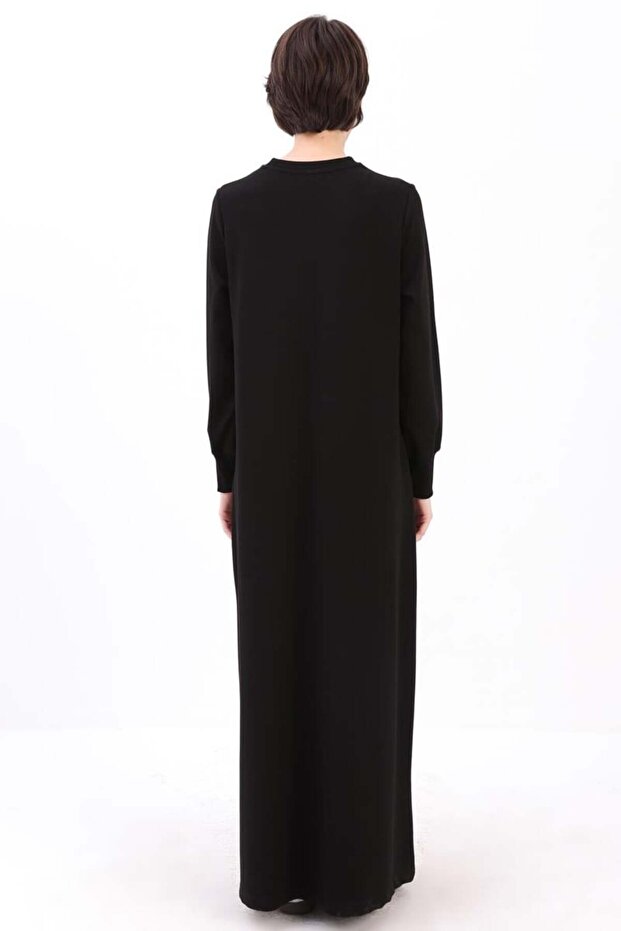 Siyah-Cepli Örme Elbise - 4