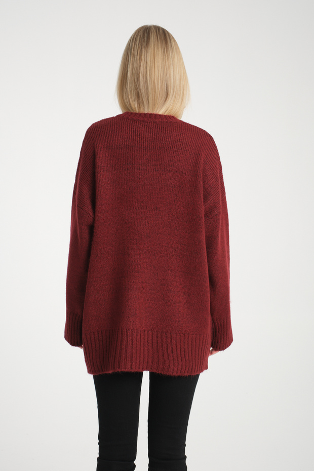 Oversize Basic Bordo Uzun Kadın Kazak - 6