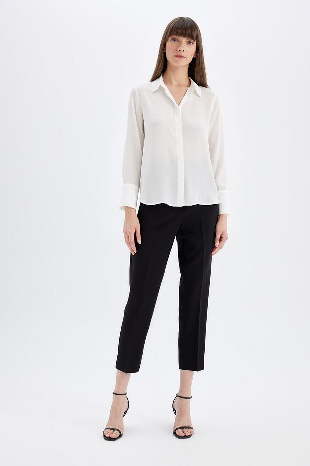 Regular Fit Basic Düz Krep Dokuma Uzun Kollu Beyaz Gömlek D3151ax24au - 2